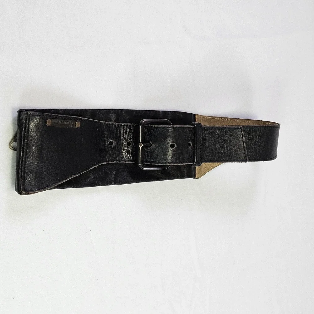 VTG Brazilian Leather Money Belt S Black Zippered Pouch Wide Biker Goucho Travel